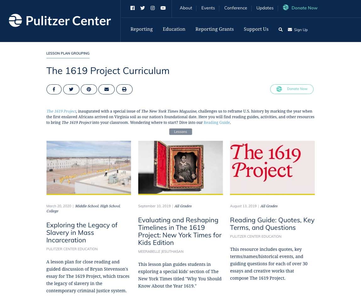 Pulitzer Center curriculum for The 1619 Project